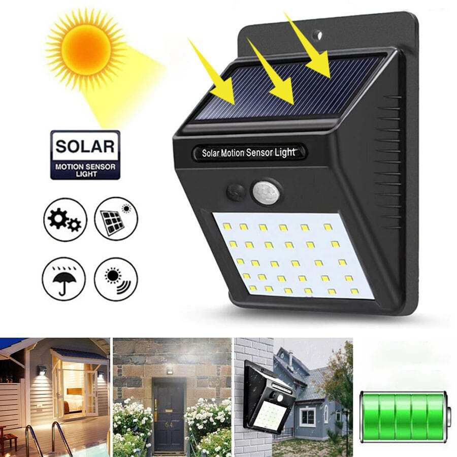 太陽能室外燈pir人體感應led壁燈防水庭院街燈戶外照明 - 白色 - 查看 1