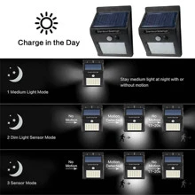 太陽能室外燈pir人體感應led壁燈防水庭院街燈戶外照明 - 白色 - 查看 3