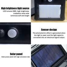 太陽能室外燈pir人體感應led壁燈防水庭院街燈戶外照明 - 白色 - 查看 4