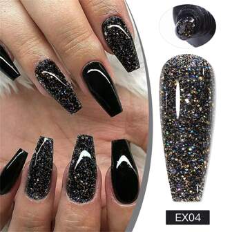 20ML黑色金屬亮絲延伸指甲凝膠拋光亞克力凝膠手指延伸半永久性適用於美甲美甲