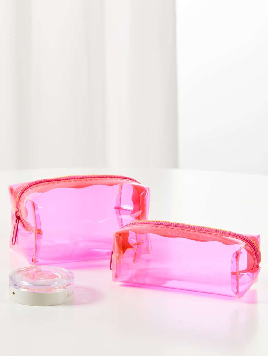 2入組小型防水透明PVC玫瑰紅色化妝包口紅盒海灘包旅行化妝包化妝品袋化妝品收納盒化妝包組織者女士和女孩儲物化妝品盒 - 玫紅色 - 查看 1