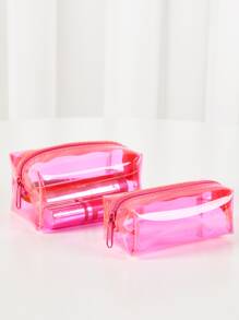 2入組小型防水透明PVC玫瑰紅色化妝包口紅盒海灘包旅行化妝包化妝品袋化妝品收納盒化妝包組織者女士和女孩儲物化妝品盒 - 玫紅色 - 查看 4