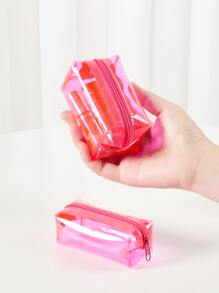 2入組小型防水透明PVC玫瑰紅色化妝包口紅盒海灘包旅行化妝包化妝品袋化妝品收納盒化妝包組織者女士和女孩儲物化妝品盒 - 玫紅色 - 查看 2
