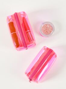 2入組小型防水透明PVC玫瑰紅色化妝包口紅盒海灘包旅行化妝包化妝品袋化妝品收納盒化妝包組織者女士和女孩儲物化妝品盒 - 玫紅色 - 查看 5