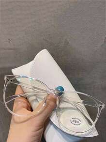 透明无度数眼镜 女士 大框眼镜 轻便（配眼镜盒） 透明眼镜配件 - 白色 - 查看 2