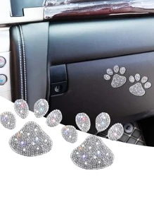 2入組水鑽裝飾爪子設計汽車貼紙 - 白色 - 查看 1