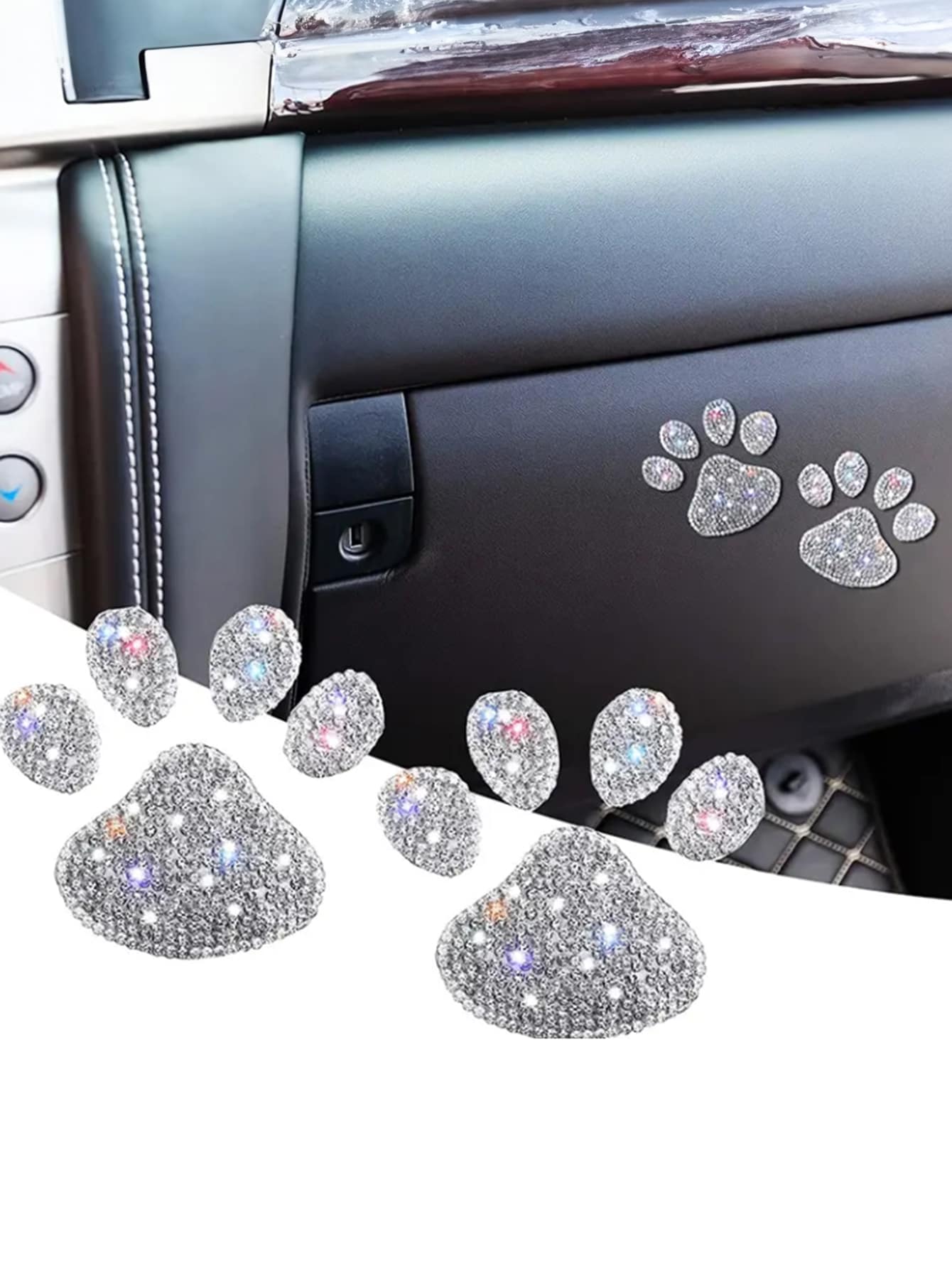 2入組水鑽裝飾爪子設計汽車貼紙 - 白色 - 查看 1