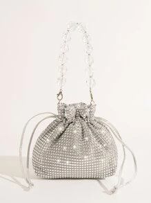 Crystal Beaded Elegant Evening Handbag With Decoration, Women Rhinestone Clutch Bag For Party, Gift And Daily Use - Silver - View 7