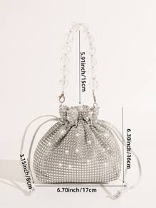 Crystal Beaded Elegant Evening Handbag With Decoration, Women Rhinestone Clutch Bag For Party, Gift And Daily Use - Silver - View 8