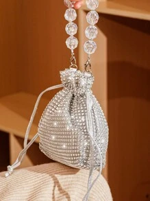 Crystal Beaded Elegant Evening Handbag With Decoration, Women Rhinestone Clutch Bag For Party, Gift And Daily Use - Silver - View 4