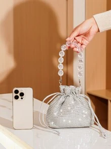 Crystal Beaded Elegant Evening Handbag With Decoration, Women Rhinestone Clutch Bag For Party, Gift And Daily Use - Silver - View 3