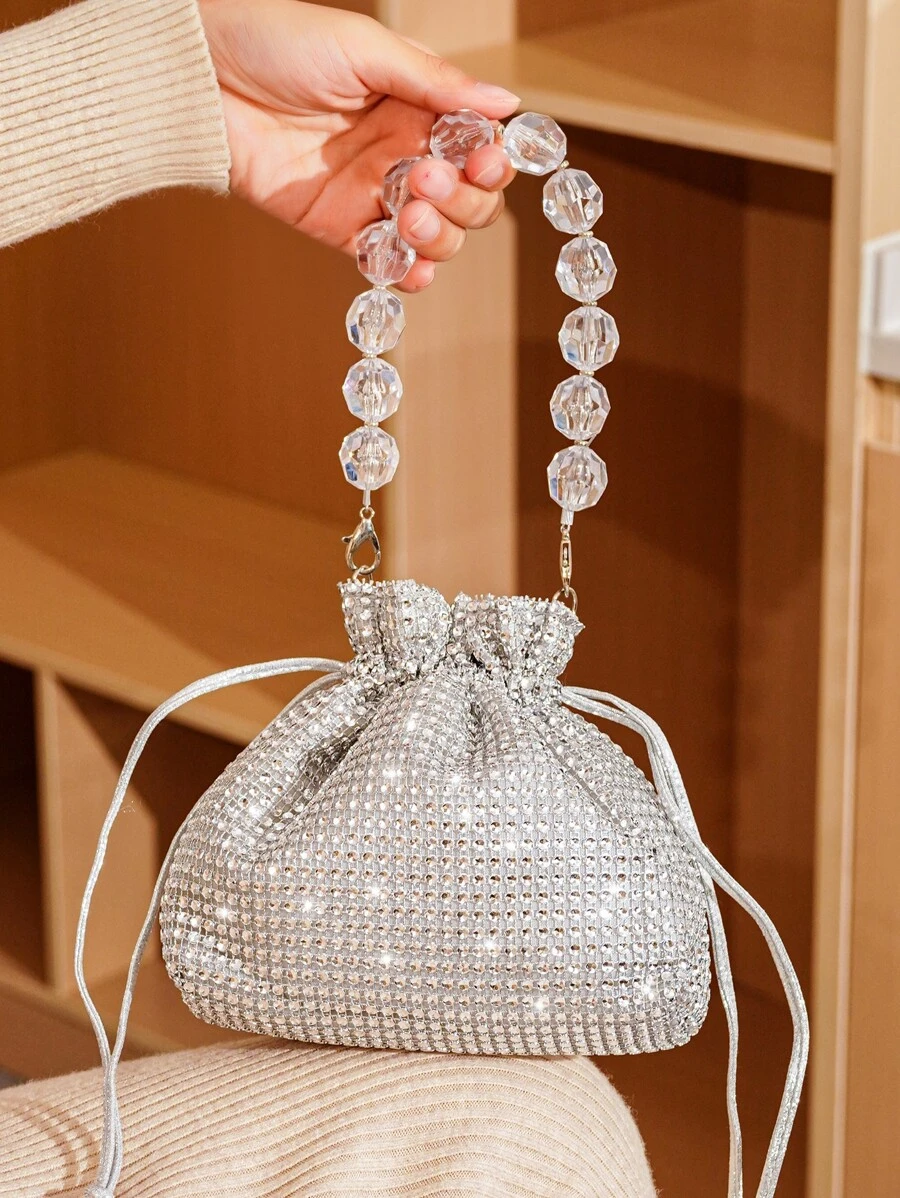 Crystal Beaded Elegant Evening Handbag With Decoration, Women Rhinestone Clutch Bag For Party, Gift And Daily Use - Silver - View 1