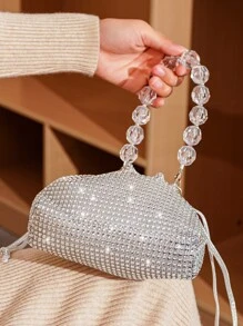 Crystal Beaded Elegant Evening Handbag With Decoration, Women Rhinestone Clutch Bag For Party, Gift And Daily Use - Silver - View 5