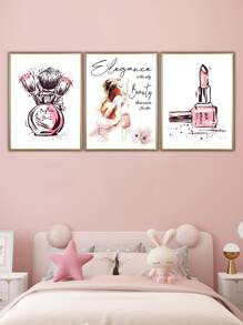 套裝3女孩帶彩妝女士油畫帆布掛畫適用於客廳臥室床側裝飾,無框 - 彩色 - 查看 3