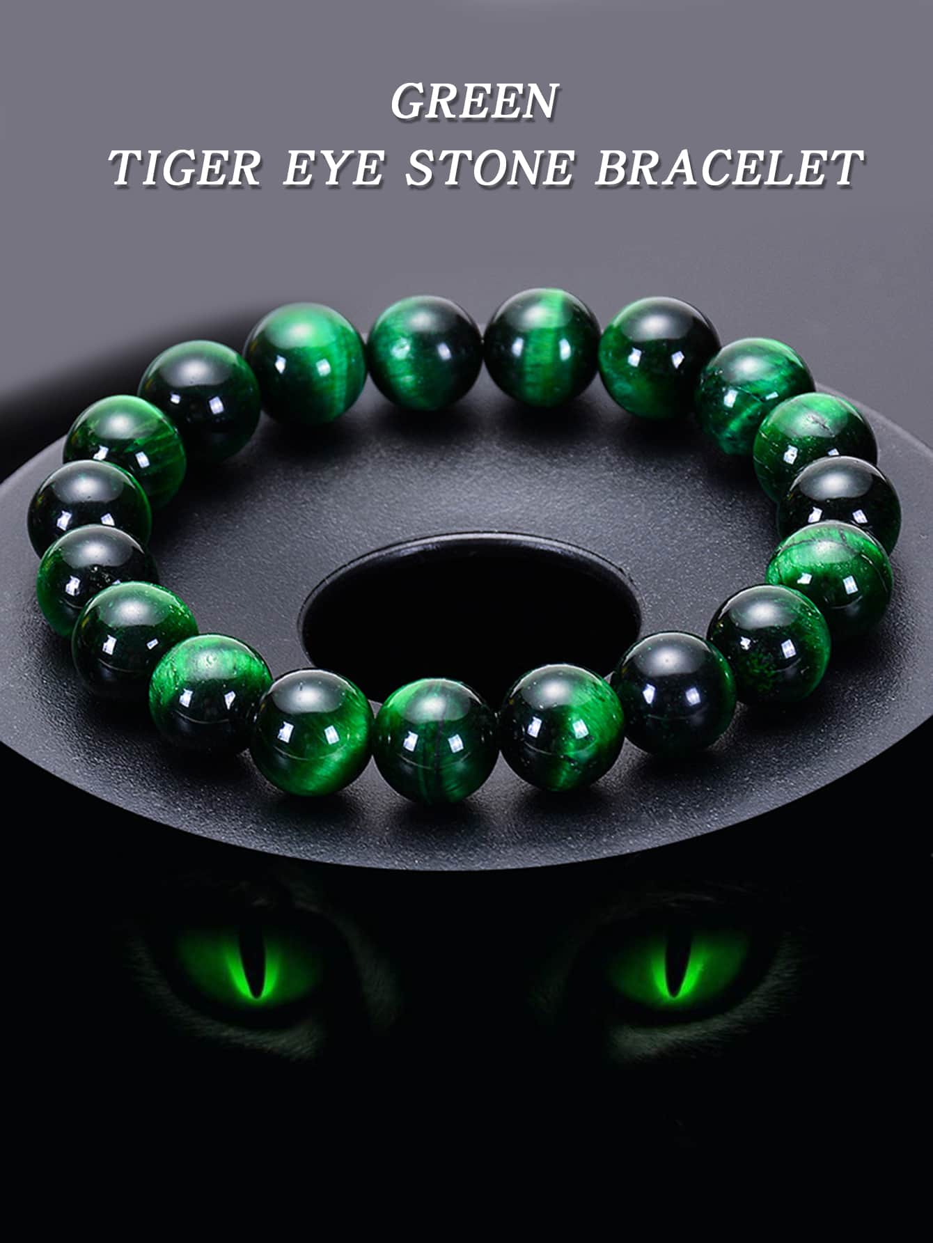 1pc Green Tiger's Eye Beaded Bracelet, Natural Stone Round Beads Bracelet, Fashionable Casual Jewelry Gift