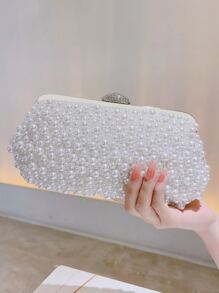 Long lanh Bling, Sáng bóng quyến rũ, Thanh lịch, Túi ly hợp trang trí bằng ngọc trai & kim cương giả tinh tế Thích hợp cho túi đựng bữa tiệc, túi buổi tối cho cô gái tiệc tùng, phụ nữ, cho nữ Hoàn hảo cho bữa tiệc, đám cưới, vũ hội, bữa tối/tiệc, cho cocktail Món quà tốt nhất cho phụ nữ - trắng - Xem 2