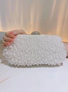 Long lanh Bling, Sáng bóng quyến rũ, Thanh lịch, Túi ly hợp trang trí bằng ngọc trai & kim cương giả tinh tế Thích hợp cho túi đựng bữa tiệc, túi buổi tối cho cô gái tiệc tùng, phụ nữ, cho nữ Hoàn hảo cho bữa tiệc, đám cưới, vũ hội, bữa tối/tiệc, cho cocktail Món quà tốt nhất cho phụ nữ - trắng - Xem 3