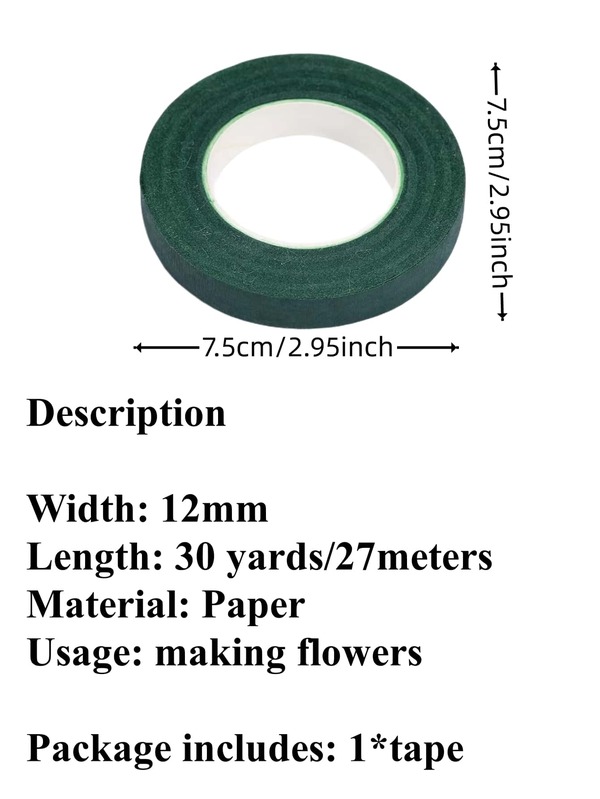 30 Yards 12MM Floral Stem Tape Corsages Buttonhole Artificial Flower Stamen Wrap Florist Green