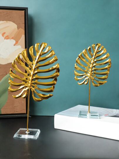 1pc Small & Large Turtle Back Leaf Shaped Iron Table Decoration With Glass Base For Living Room, Bedroom, Study Room