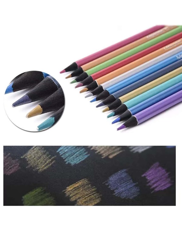 Metallic Color Gold & Silver Pencils Set, Black Wood Colored Drawing