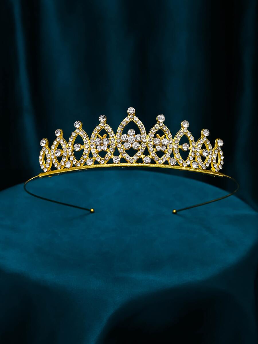 1pc Fashionable Minimalist Golden Princess Hairband Crown Hair Accessory For Bride - Gold - View 1