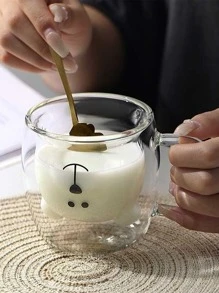 1pc Fashionable Double Wall Glass Cup With Bear Handle, Milk Mug/Coffee Cup