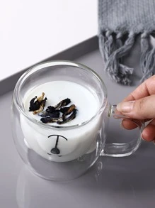 1pc Fashionable Double Wall Glass Cup With Bear Handle, Milk Mug/Coffee Cup
