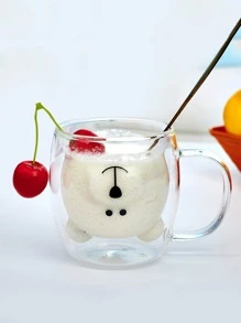 1pc Fashionable Double Wall Glass Cup With Bear Handle, Milk Mug/Coffee Cup