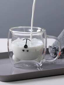 1pc Fashionable Double Wall Glass Cup With Bear Handle, Milk Mug/Coffee Cup