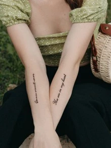 1入組黑線字心跳圖案防水臨時紋身貼紙,適用於手腕身體藝術 - 黑色 - 查看 3