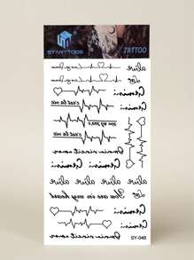 1入組黑線字心跳圖案防水臨時紋身貼紙,適用於手腕身體藝術 - 黑色 - 查看 5