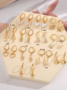 24入組/套女士心形、蝴蝶、花朵、蛇形鎖扣設計耳環，非常適合約會和度假禮物 - 金黃色 - 查看 4
