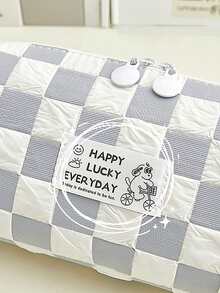 1pc Checkered Pattern Pencil Bag - Grey - View 3