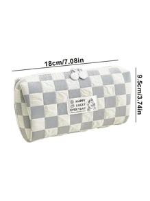 1pc Checkered Pattern Pencil Bag - Grey - View 4