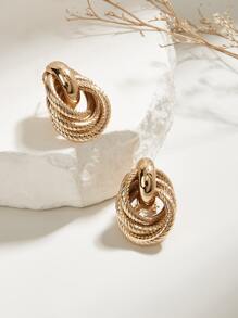 1對歐美極簡扭結二層按圖案夾式耳環