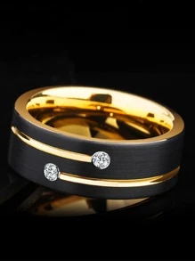 1 Sang Trọng Nam 8Mm Màu Đen Nhẫn Inox Đầy Nhân Tạo Pha Lê Cưới/Đính Hôn/Đảng Trang Sức quà Tặng - màu đen - Xem 2