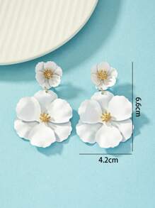 1pair Metal Multi-Layer Asymmetrical Colorful Flower-Shaped Drop Earrings, Gift For Dating Valentines - White - View 4