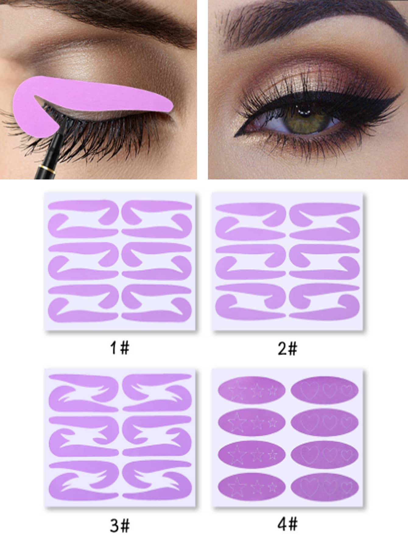 4 piezas Adhesivos de maquillaje de ojos Pegatinas de ayuda para delineador de ojos - Multicolor - Ver 1