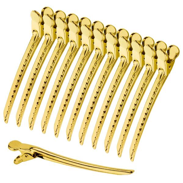 12 piezas de pasadores para el cabello adecuados para el cabello, clips de cabello de metal de caimán para peinado y sección, de material de acero inoxidable - dorado, utilizados como herramienta de peinado en salón de belleza, productos y accesorios para el cabello para barbería, productos de belleza y artículos esenciales de viaje