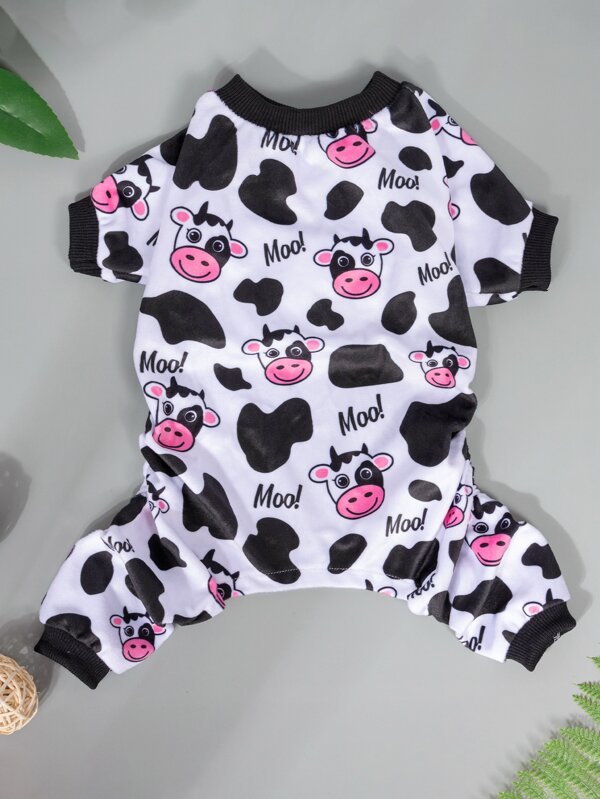 1pc Pet One-Piece Pajamas With Cute Cow Pattern, Comfortable Pajamas For Small And Medium Dogs, Home Clothes, Hand Washable And Machine Washable (Product Size Is Small, Please Choose The Next Size Up.)