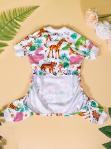 1pc Animal World Pet Pajamas, Hand/Machine Washable, Adjustable Waist Design, Fun & Soft Comfortable Pet Loungewear - Multicolor - View 3