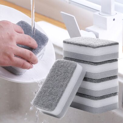 5/10/20pcs Two Tone Cleaning Sponge, Modern Polyester Rectangle Double-sided Scouring Pad For Kitchen