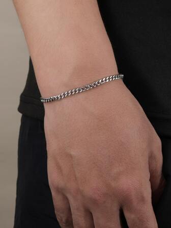 件簡約時尚鍊式手鍊，男士嘻哈風格不銹鋼首飾，適合日常裝飾