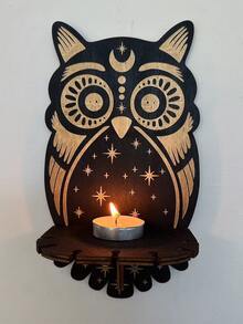 1 Pieza Colgante De Portavelas De Madera, Patrón Creativo De Forma De Animal, Estante De Cristal Con Colgante De Pared, Ornamentos De Colgar Hechos A Mano Para Dormitorio - Multicolor - Ver 3