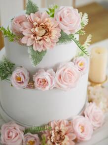 26入組織物人造玫瑰,牡丹,大麗花,滿天星,水果花頭配件套裝,1套 - 粉色 - 查看 2