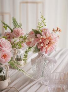 26入組織物人造玫瑰,牡丹,大麗花,滿天星,水果花頭配件套裝,1套 - 粉色 - 查看 7