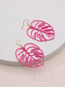 1對歐美風格夏天新品到貨粉色鏤空樹葉形狀耳墜,女士海灘節日禮物 - 玫紅色 - 查看 4