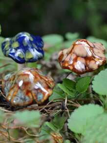 4入組陶瓷仿真蘑菇裝飾品戶外花園工藝品雕像毒菌模型盆景裝飾傢居庭院草坪裝飾 - 彩色 - 查看 7