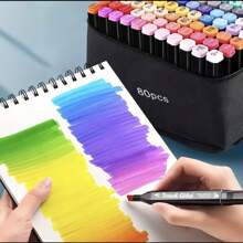 80 Colors Double Tip Markers Brush Tip Markers - Black - View 3