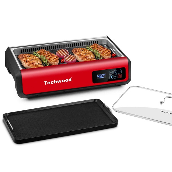 Techwood Electric Smokeless Indoor Grill with Glass Lid & LED Smart